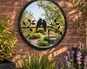 Two Little Birds Garden Mirror, Outdoor Acrylic Wildlife Wall Art
