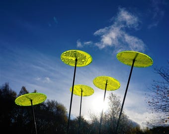 Juego de 5 discos solares: estacas luminosas para jardín, decoración para exteriores (75 cm, 29,5" de alto), tamaño grande