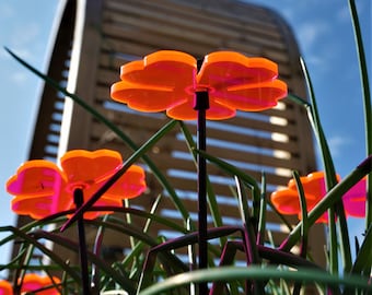 Sun Catcher Adornos de Jardín Florecillas Dobles 5 Estacas Decorativas 25cm/10'' de alto Accesorio de Patio Gran Regalo para Jardineros