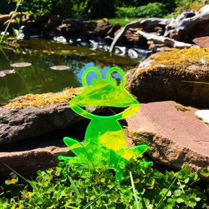 Sonnenfänger Gartenstecker HAPPY FROG | 15cm hoch | fluoreszierende Gartendekoration für Garten, Beet und Gartenteich