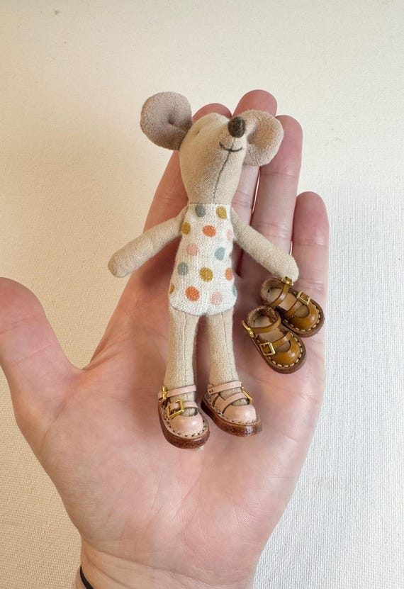 Maileg Mouse Shoes: Little Sister, Leather, Miniature Dollhouse Accessory