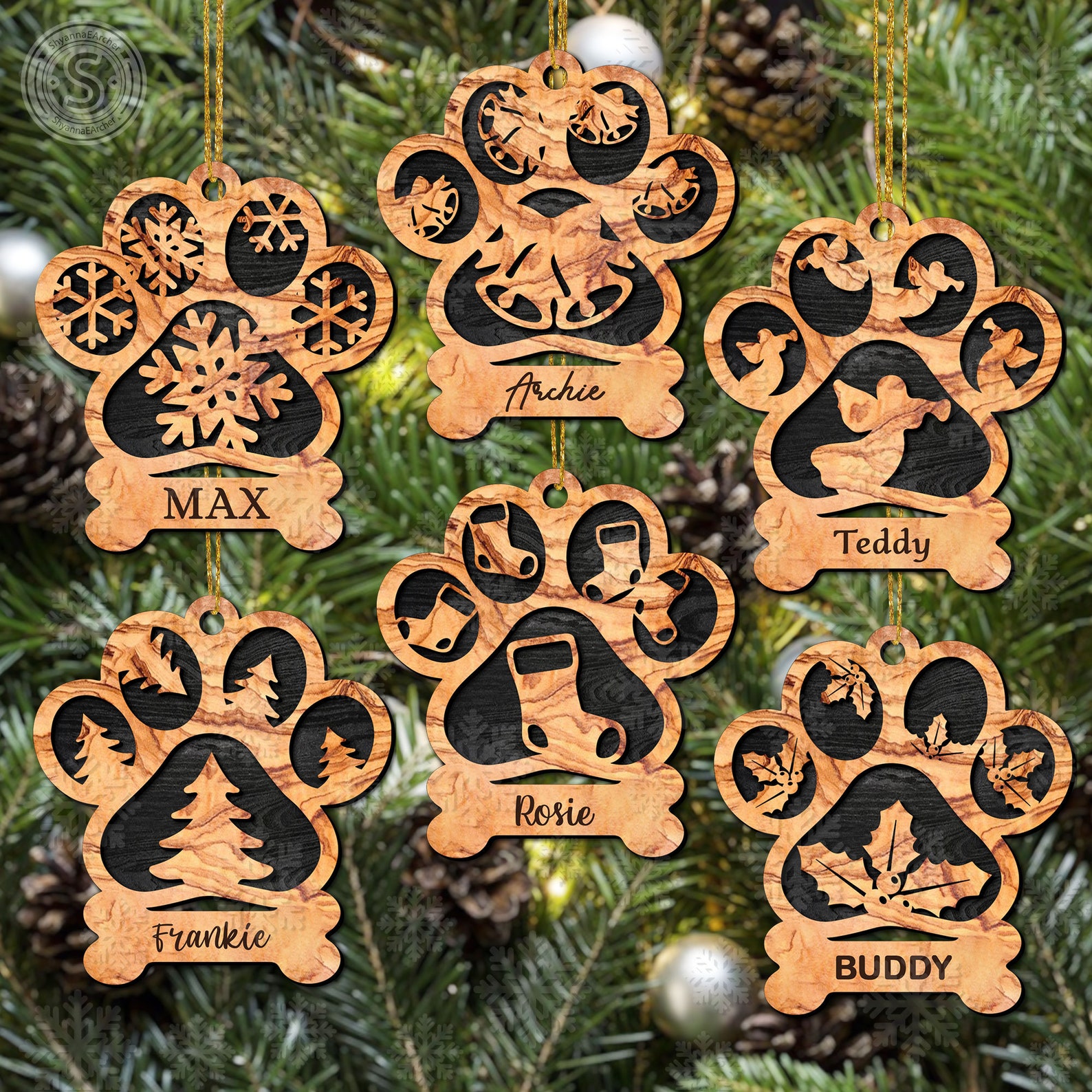 Dog Paw Print Christmas Ornament SVG Bundle Files for Cricut | Etsy UK