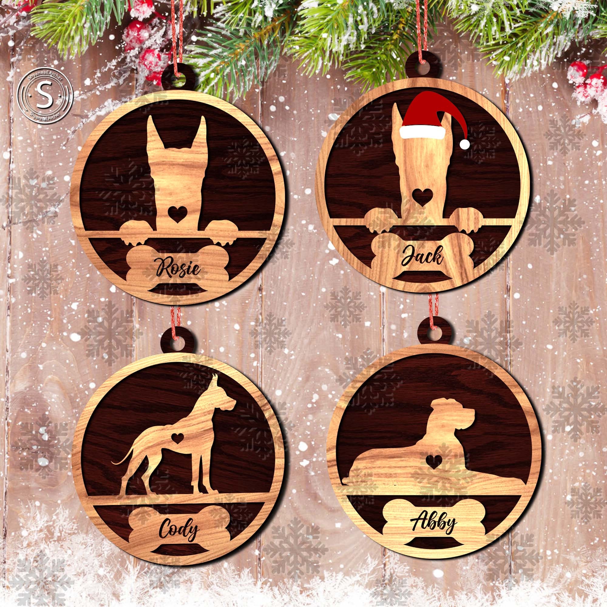 Dog Christmas Ornaments Laser Cut Files Great Dane SVG Bundle Etsy UK
