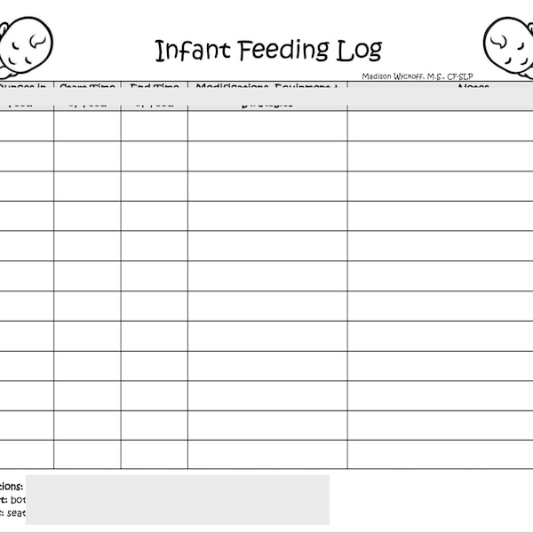 Infant Feeding Log for Speech and Feeding Therapists