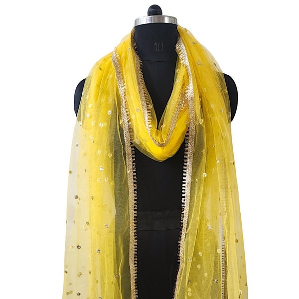 Yellow dupatta for women wedding shawl bridal veil girls scarf chunni for lehenga salwar kameez