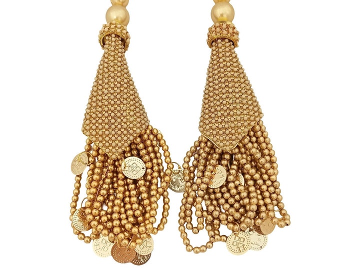 Gold Beaded Tassels (Set of 2) - Lehenga, Blouse, Wedding Ornament
