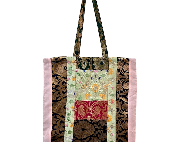 Floral Patchwork Tote Bag | Upcycled Fabric, Handmade Shopper