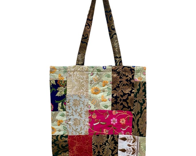 Handmade Upcycled Brocade Patchwork Tote Bag | Bohemian Shopping Bag