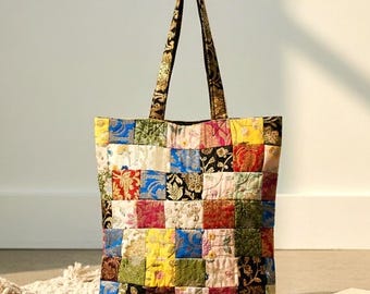 Patchwork Tote Bag | Handmade Patchwork Shopping Bag | Sustainable Gift for Her | Bohemian Shoulder Bag