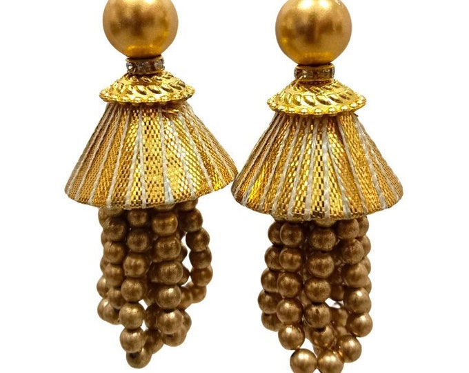 Gold Beaded Tassels, Lehenga Blouse Latkan Ornaments (Set of 2)