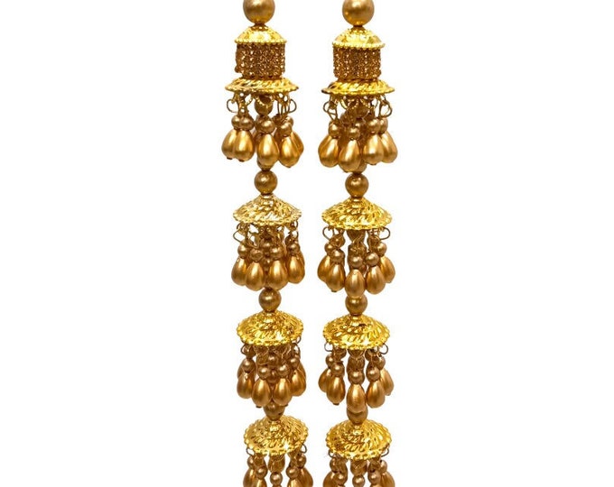 Long Golden Lehenga Latkan Tassels, Handmade Dress Accessory (Set of 2)