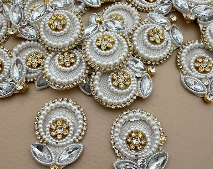 Pearl & Crystal Floral Applique Patch – Pack of 10