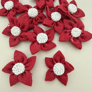 Pack of 5 Burlap Flower Appliques, Rustic Jute Floral Patches, Sewing Craft Embellishments