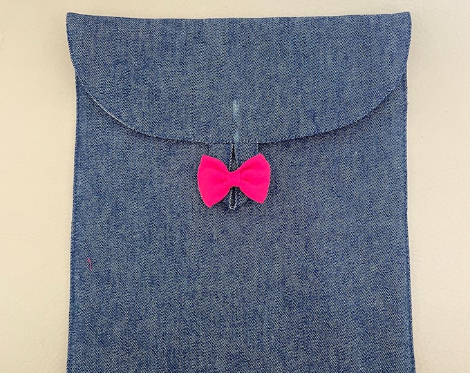 Handmade Denim Pouch with Pink Bow | Reusable Fabric Envelope