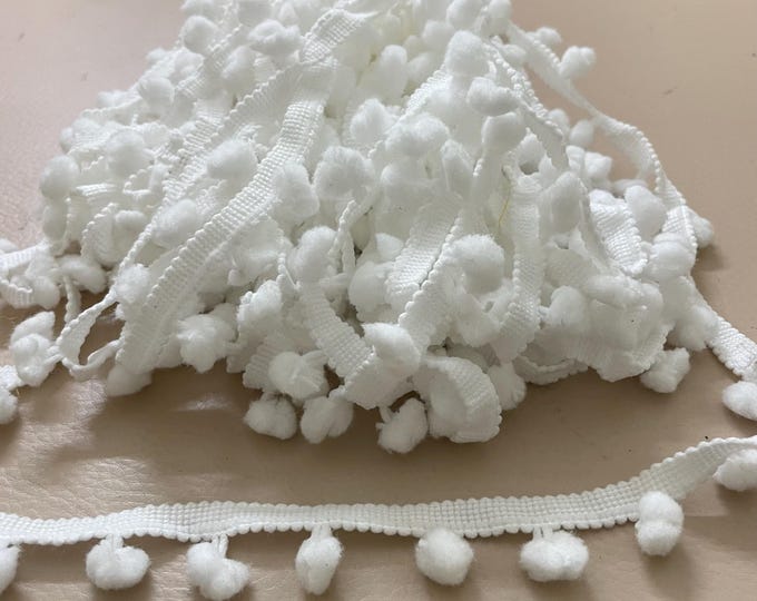 White Mini Pom Pom Trim, 9 Yards, Sewing Craft Lace