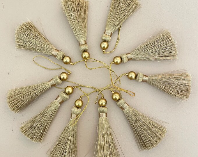 Gold Silk Thread Tassels with Beads – Lehenga, Jewelry Making (Pack of 10)