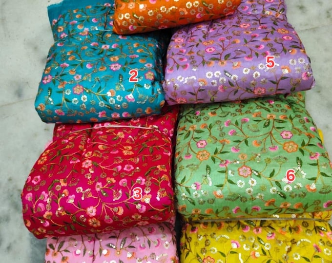 Embroidered Silk Fabric, Indian Wedding Dress Material, 44" Wide