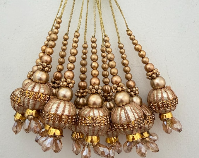 Traditional Indian Tassels Gold Beaded Latkans for Lehenga and Blouse - 1 Pair