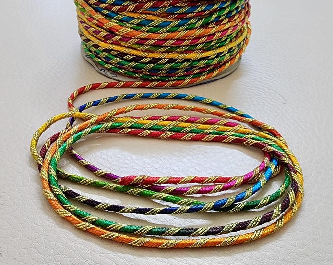 Multicolor Indian Cord Braided 2mm Round Gold Thread Dori For Blouses 3 Yards