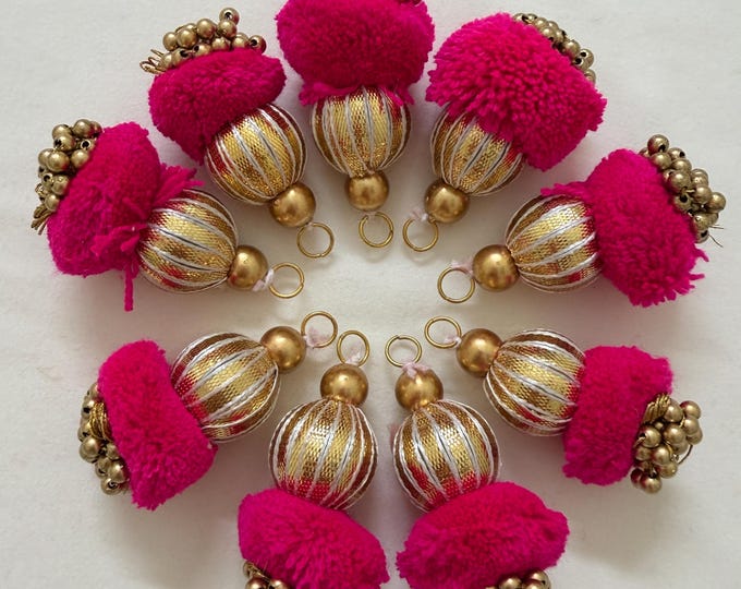 Pom Pom Tassels Indian Latkan for Crafts Wedding Decor Sewing Embellishments - 10 Pcs