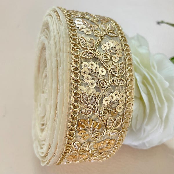 Golden Sequins Indian Trim, Ethnic Border, 9 Yards