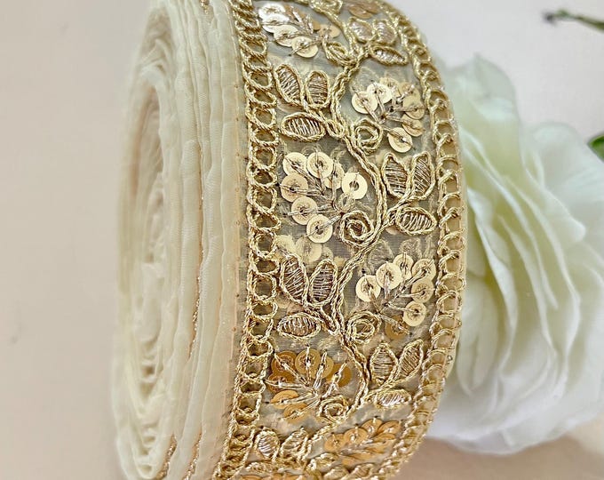 Golden Sequins Indian Trim, Ethnic Border, 9 Yards