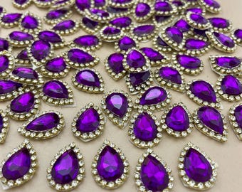 Purple Teardrop Rhinestone Appliques, Crystal Halo, Sew-on Gems, 25pc