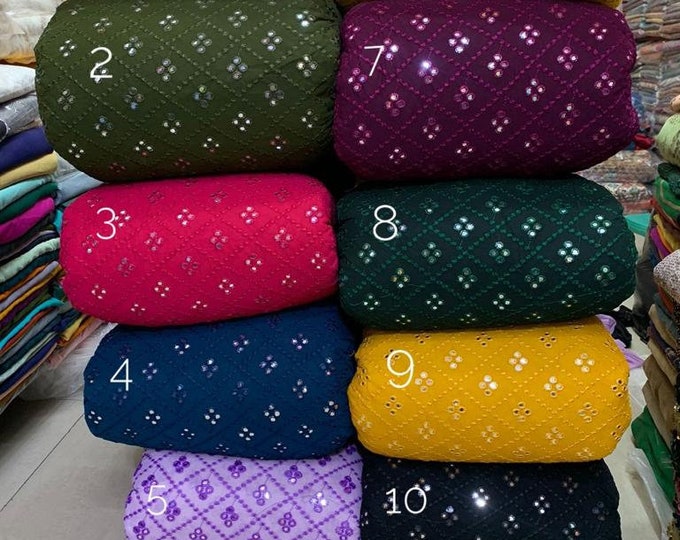 Mirror Work Embroidered Georgette Fabric | Dress Making