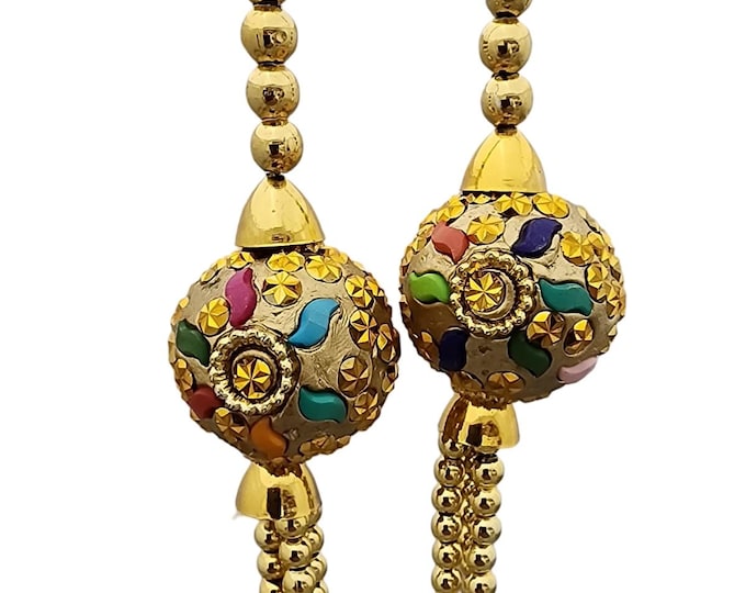 Multicolor Beaded Golden Tassels | Blouse, Saree Embellishment (Set of 2)