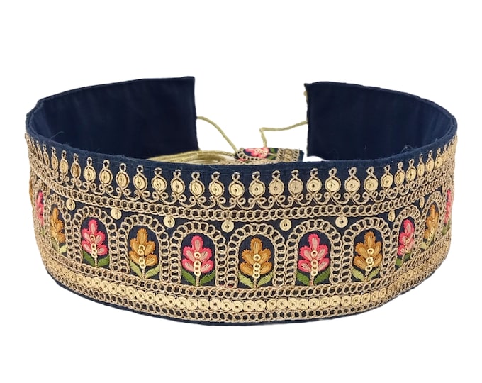 Blue Embroidered Bridal Sash Belt, Lehenga Saree Waist Belt