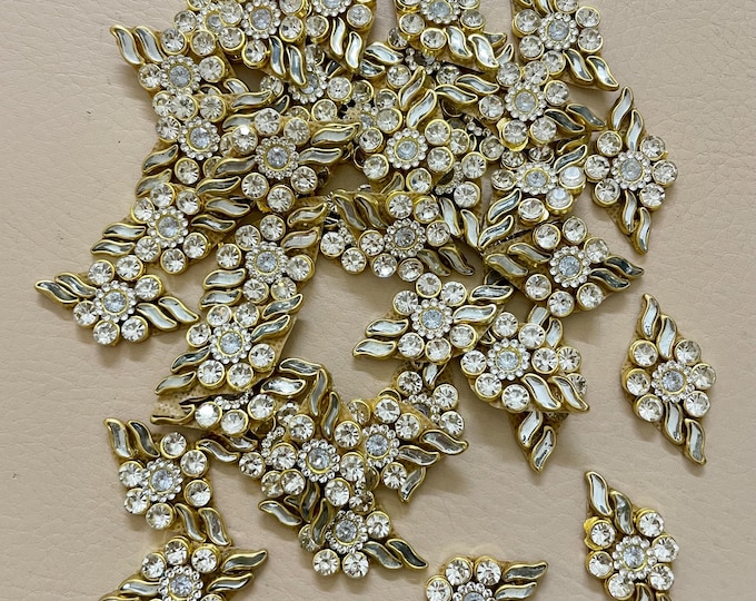 Gold Rhinestone Mirror Floral Patches – Indian Embellishments, DIY Craft (Pack of 10)