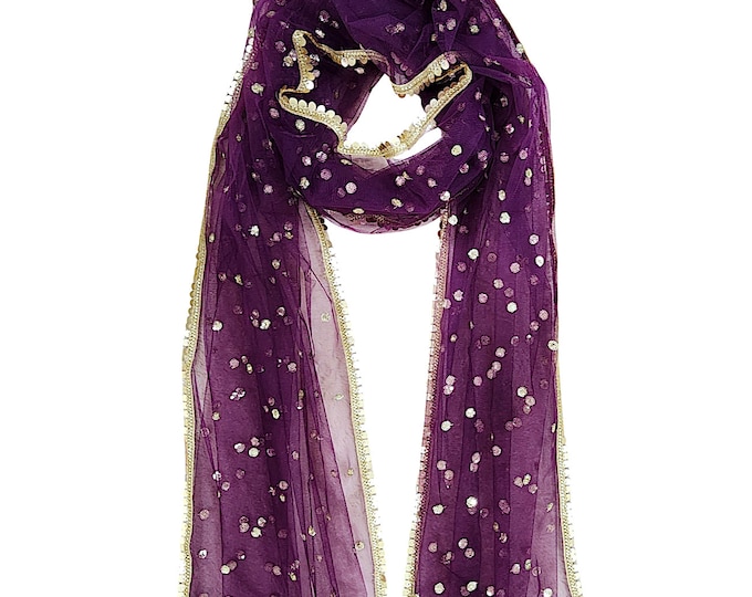 Indian dupatta for women wedding shawl bridal veil wine color scarf chunni for lehenga