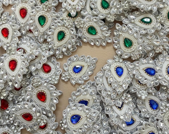 Teardrop Appliqué Crystal & Pearl Beaded Patch, Motifs - 10 Pieces