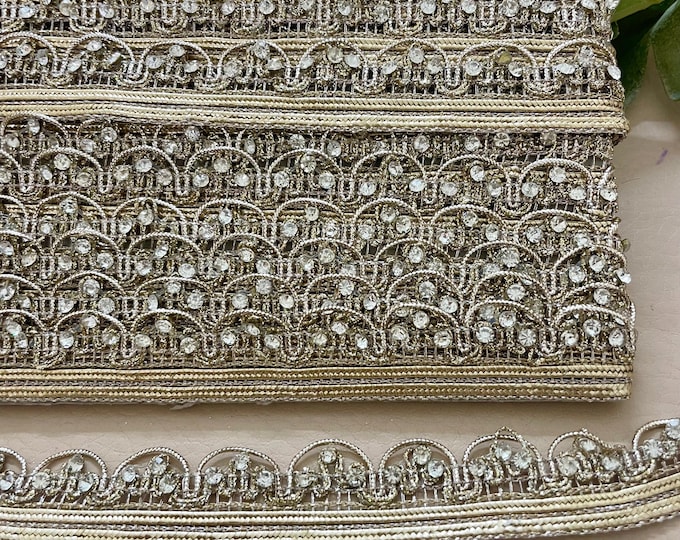 Stone Studded Gold Trim – Ethnic Fashion Border, 9 Yards