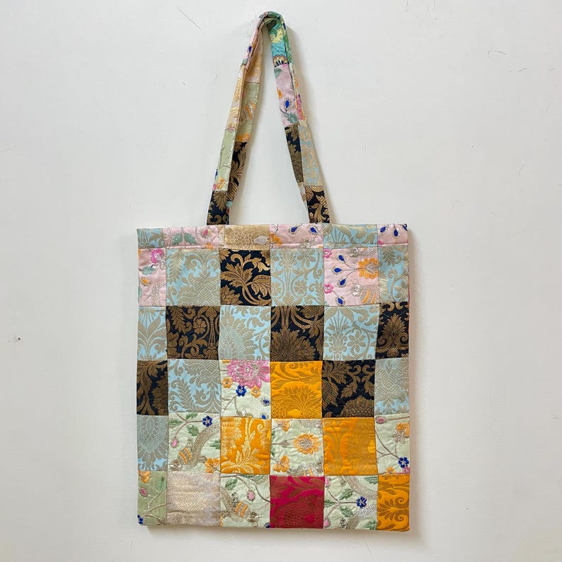 Handmade Brocade Patchwork Tote Bag Upcycled Bohemian Shopping Bag Pattern 7
