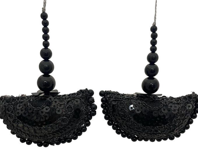 Black Sequin Latkan Tassels for Lehengas, Sarees, and Blouses- Set of 2 Tassels