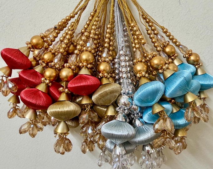 Silk Thread Latkans, Crystal Bead Bridal Blouse Tassels - Set of 2