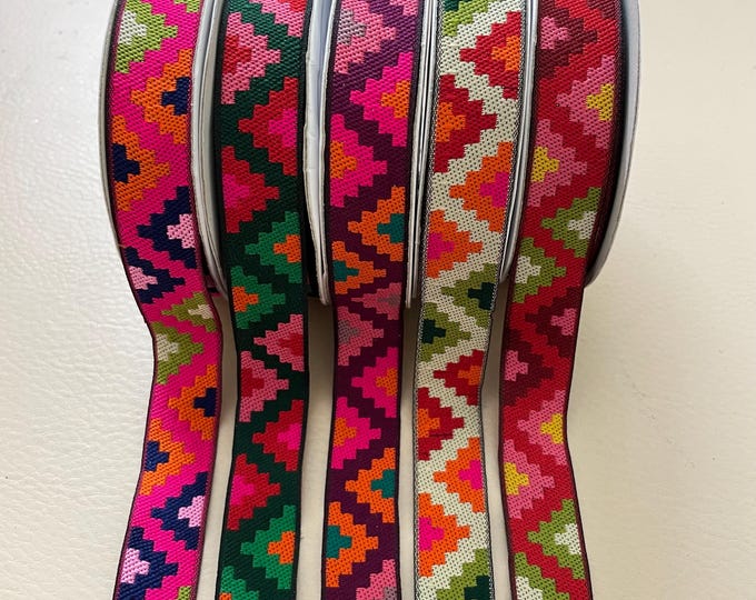 Geometric Jacquard Ribbon Roll - 1 Inch Wide Boho Diamond Trim for Sewing - 9 Yards
