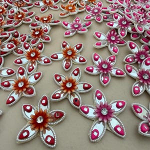 花柄ミラーワークパッチ、ビーズアップリケ – 10枚入り