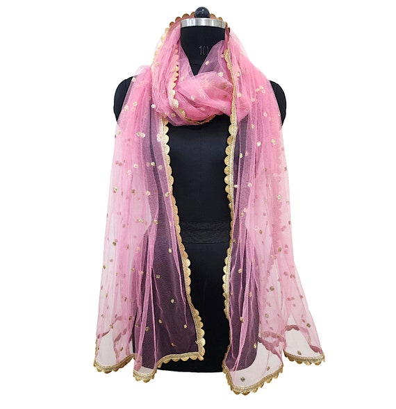 Dupatta En Filet Naylon Brodé Pour Femme - Écharpe Ethnique De Fête - Broderie Karachi - Tenue De Cérémonie - 4