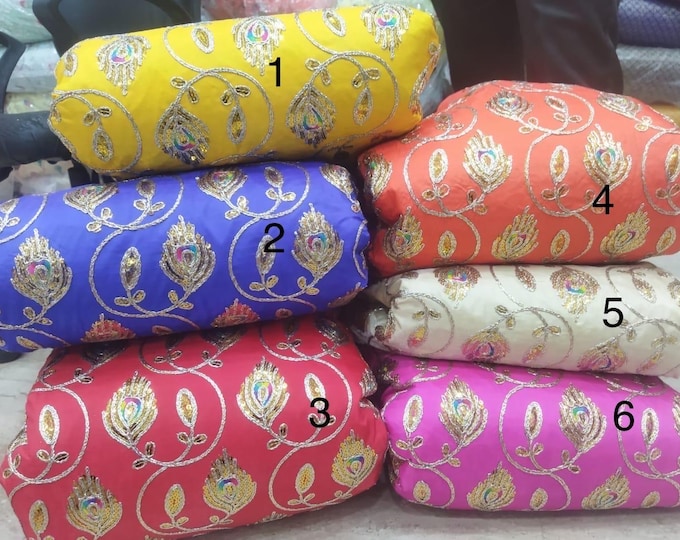 Embroidered Floral Fabric by the Yard, Indian Dress Material (44” Wide)