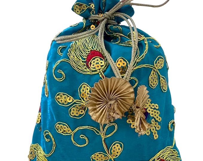 Small Drawstring Pouch Bag Wedding Favors Traditional Travel Organiser Firozi Color