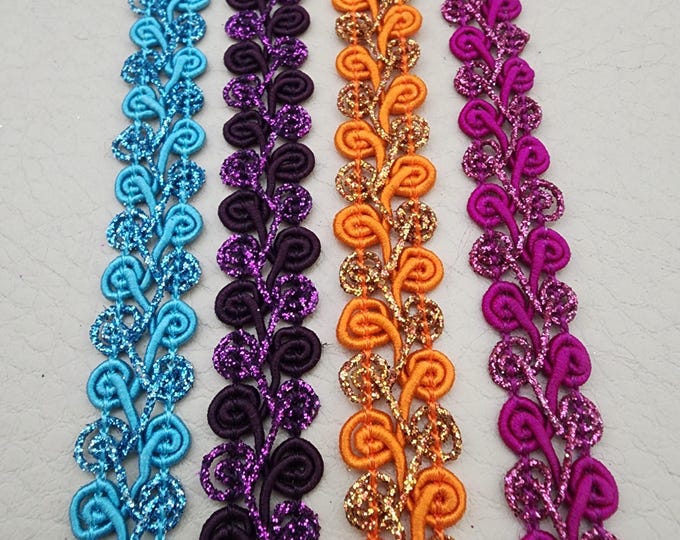 Glitter Embroidered Lace Trim | Colorful Sewing Border, 3 Yards