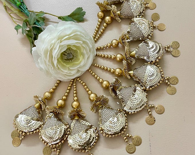 Set of 2 Gold Beaded Latkans with Rhinestone | Indian Ethnic Tassels for Saree Blouse, Lehenga, Dupatta