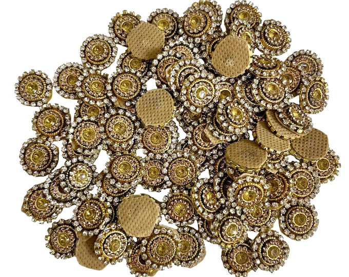 Rich Earth Gold Tone Rhinestone Handmade Applique patches for Saree Blouse 25 Pieces Motifs Sew On Craft Supply