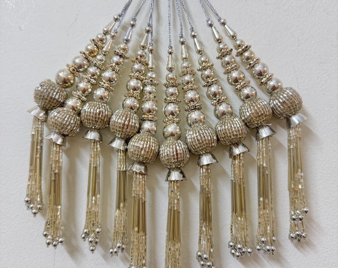 Pale Gold Cut Dana Latkans, Luxury Bridal Blouse Glass Tassels - Set of 2