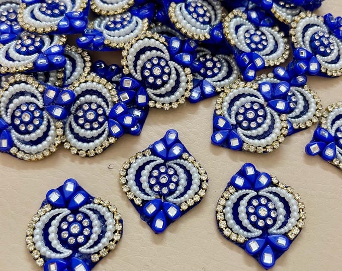 25 Royal Blue Rhinestone Applique Patches | Pearl Crystal Embellishments