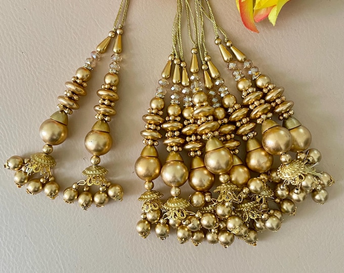 Chunky Matte Gold Beaded Latkan Tassels - Set of 2