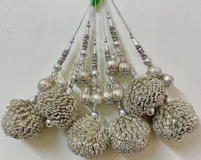 Handcrafted Metallic Gold Tassels, Bridal Lehenga Dupatta Accessories (Set of 2)