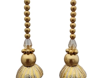 Beaded Golden Tassels | Ethnic Wear Embellishments, Set of 2